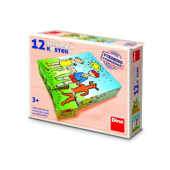 Obrázek Dřevěné kostky Pejsek a kočička – 12 kostek